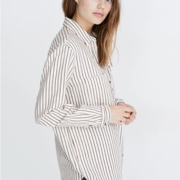 100% Cotton Madewell Striped Cream and Black Blouse - Picture 1 of 7